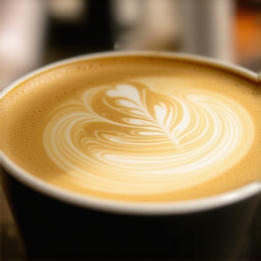 Close-up of detailed latte art with microfoam