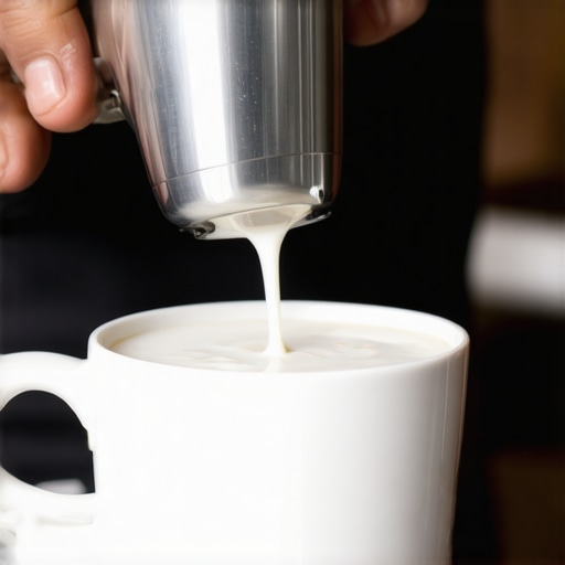 Professional barista creating microfoam with steam wand