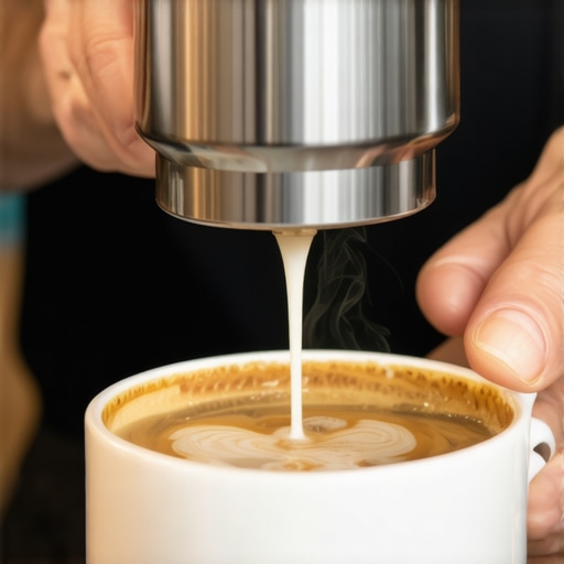 Barista steaming milk with precision at a professional coffee shop
