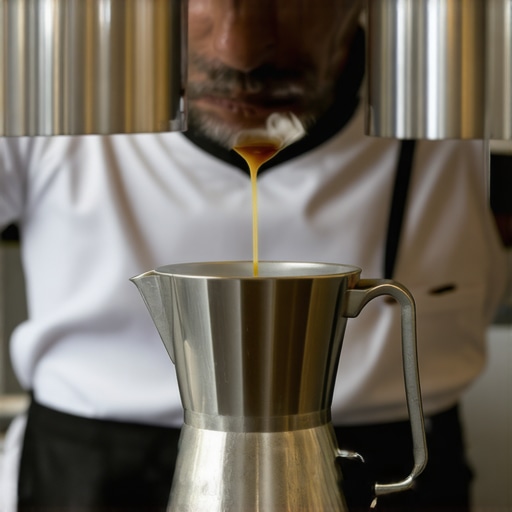 Barista creating microfoam using whirlpool technique in a steaming pitcher.
