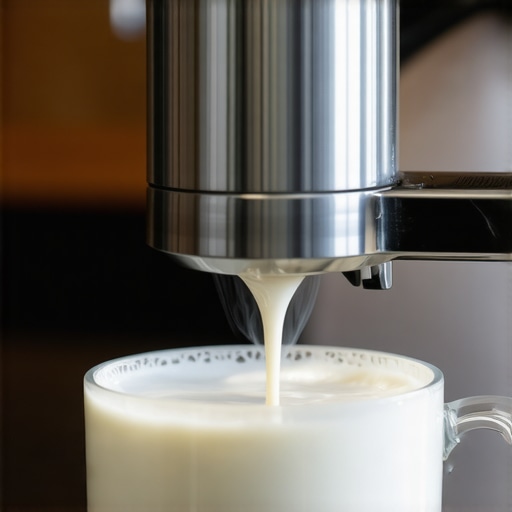 Barista steaming milk with a wand to create microfoam for latte art