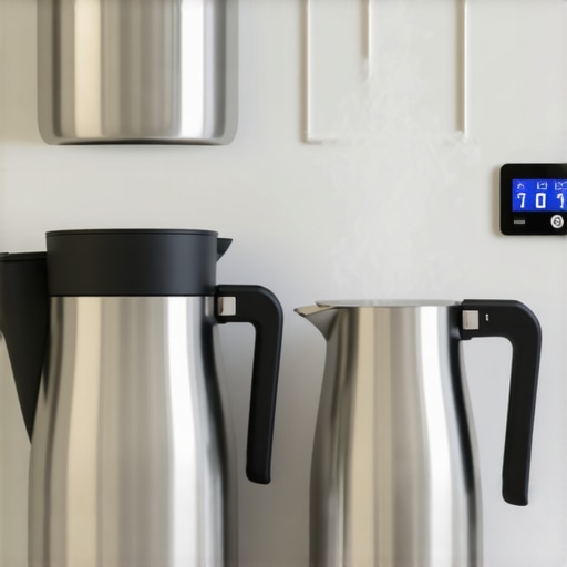 Close-up of a barista's hand cleaning a milk steamer with brushes and descaling solution on a professional espresso machine.