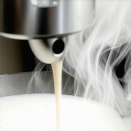 Steaming milk with a professional frother demonstrating microfoam