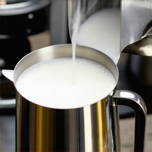 A barista steaming milk with a pitcher, emphasizing the smooth microfoam texture ideal for latte art.