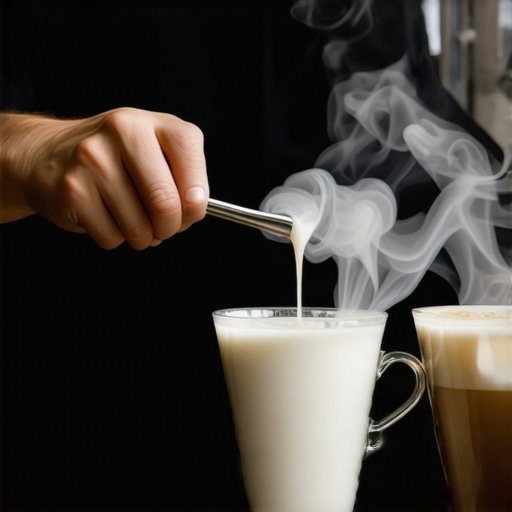 Barista using steam wand to steam milk for latte art