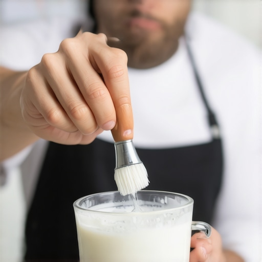 A barista cleaning a milk frother wand with a soft brush to ensure optimal performance
