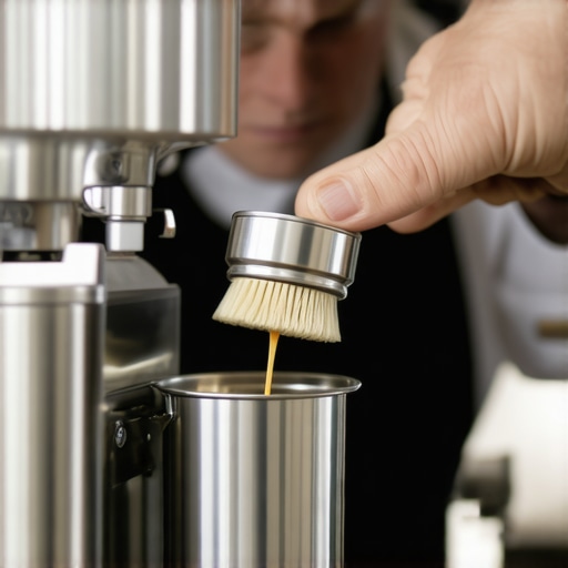 Barista cleaning milk steamer with brush to ensure optimal performance