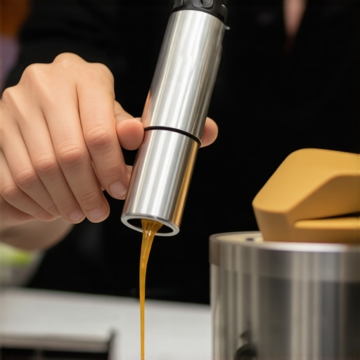 A barista adjusting a high-end steam wand with cleaning brushes and a thermometer