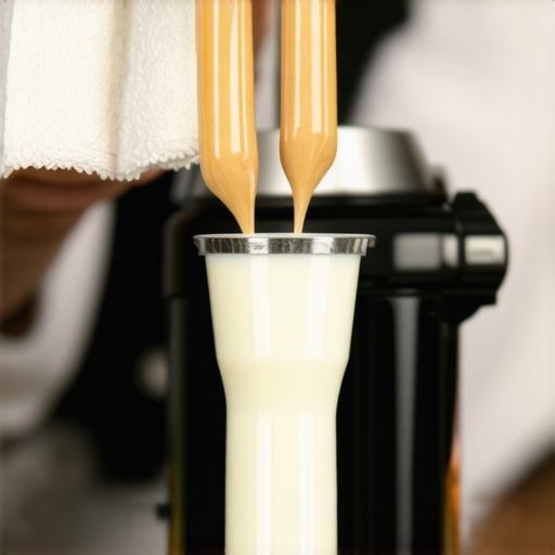 A barista cleaning a milk frother to ensure optimal performance for latte art